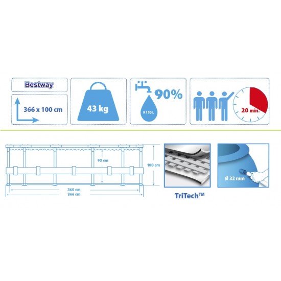 Piscina cu cadru otel Steeal PRO MAX 366 x 100 cm cu accesorii Piscina cu cadru otel Steeal PRO MAX 366 x 100 cm cu accesorii