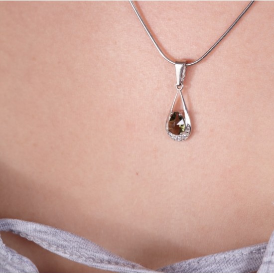 Set pandantiv si cercei din argint cu moldavite si zirconiu Set pandantiv si cercei din argint cu moldavite si zirconiu