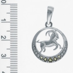 Pandantiv Capricorn din argint cu pietre semipretioase moldavite  